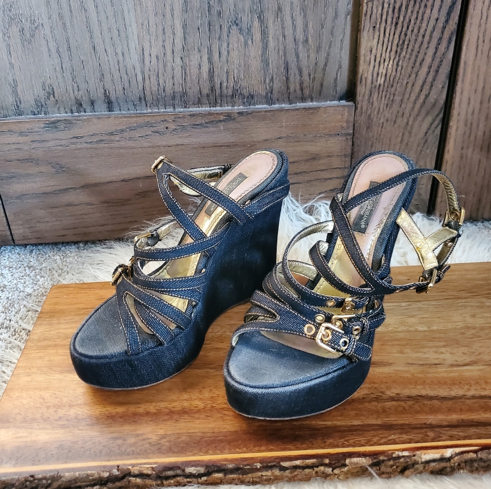 Dolce & Gabbana Zeppa Denim Wedge Sandal